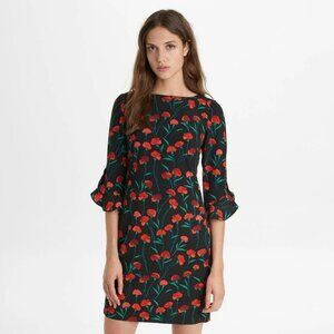 Karl Lagerfeld Paris Black & Red Floral Print 3/4 Sleeve Shift Dress Womens Size